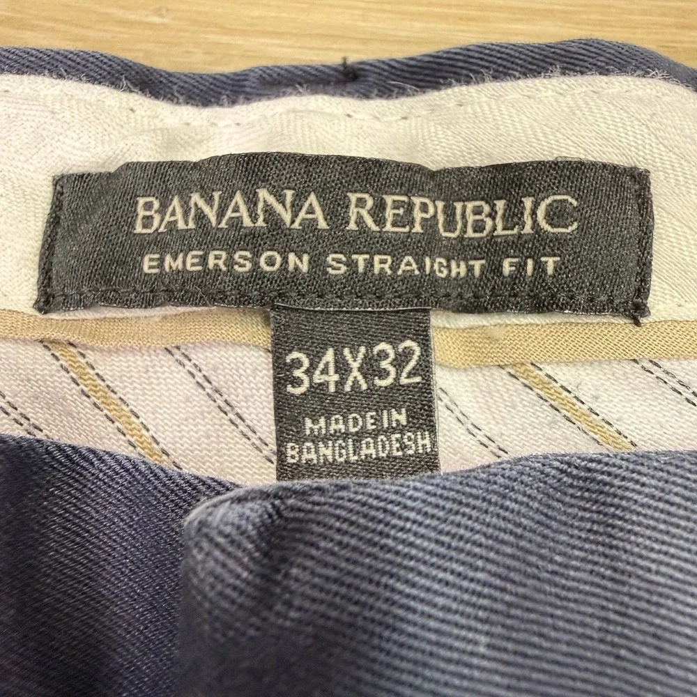 Banana Republic Men Size 34 x 32 Pants Navy Blue Emerson Straight Chinos Stretch